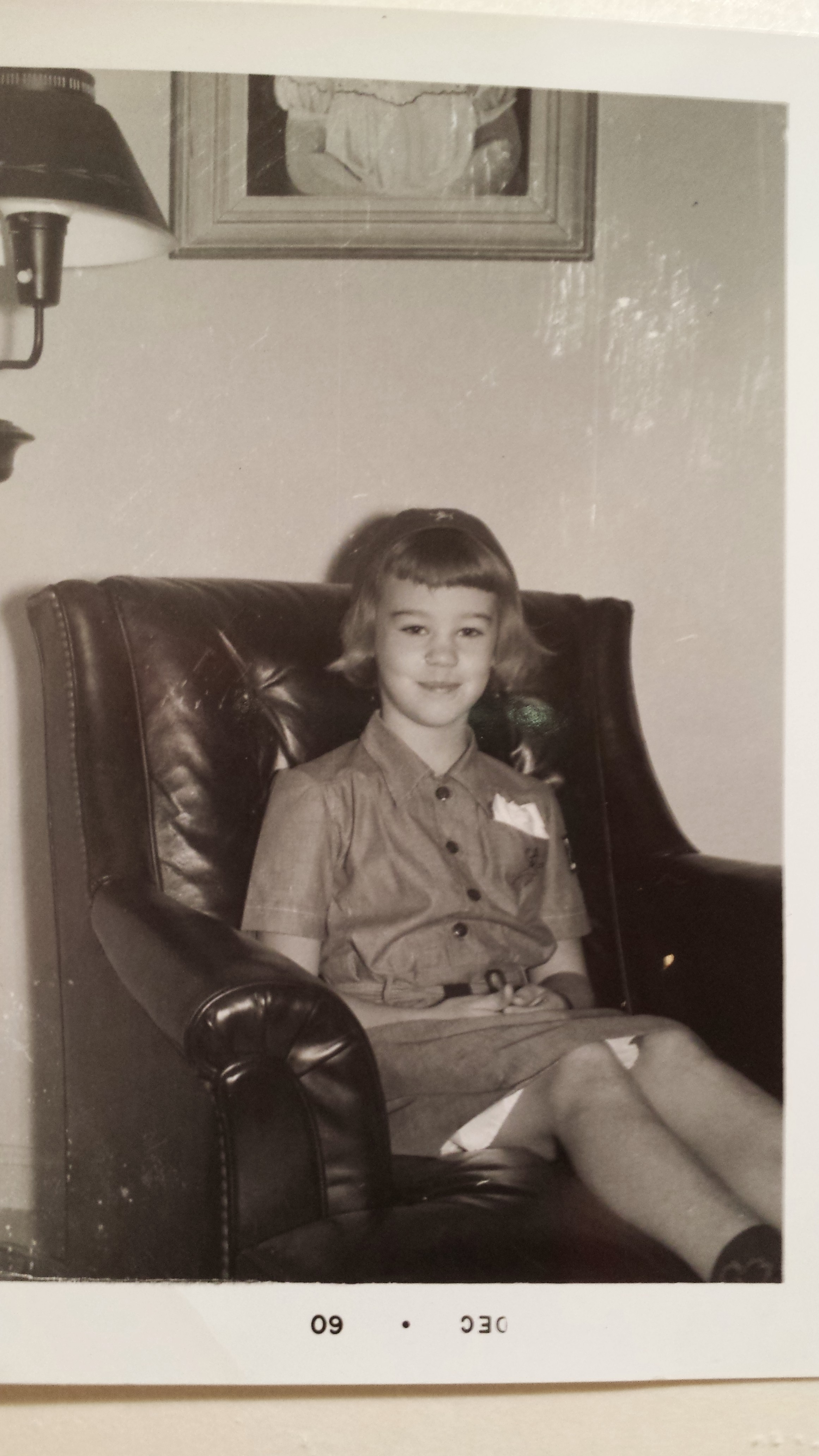 Liza as a girl sitting in a leather chair, December 1960